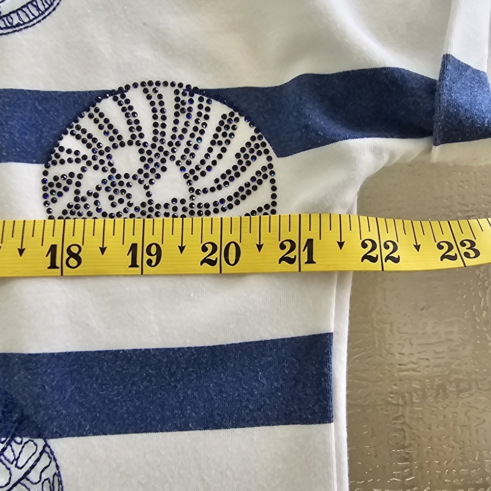 On 12th XL Nautical Striped Seashell Top | Coastal Boho Beach Preppy Summer - Picture 6 of 8